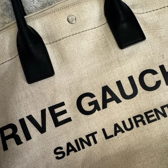 Saint Laurent Rive Gauche Beige Canvas Tote with Black Handles /canvas leather - Picture 3 of 11